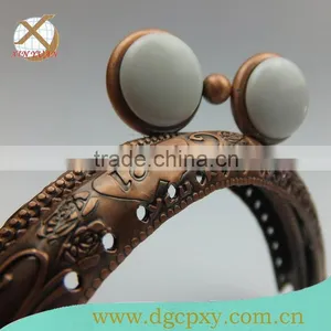 Love Deep Bronze Purse Semicircle Metal Frame With Two White Beads thumbnail-3