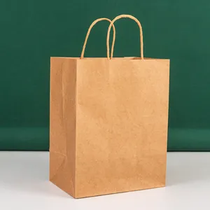 Wholesale Shopping Takeaway Popcorn Bread Food Wax Custom Print Logo Handle White Brown Kraft Paper Bag thumbnail-1
