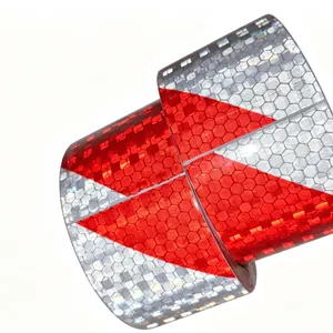 Red & White Diagonal Honeycomb Reflective Sheeting / Red White Striped Crystal Lattice Reflective Tape thumbnail-4
