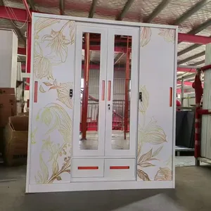 Customizable Knock‑down Printed Steel Wardrobe 3‑Door 4‑Door Clothes Storage Cabinet With Built‑in Mirror Drawers Various Color Options thumbnail-2