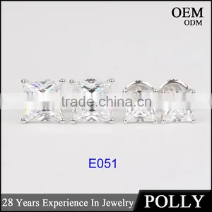 14KT Solid Gold Princess Cut AAAAA CZ Earrings Jewelry Manufacturers thumbnail-3