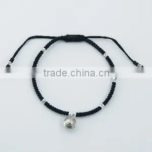 Macrame Bracelet Tibetan Silver Twirl Charm & Floral Beads thumbnail-1