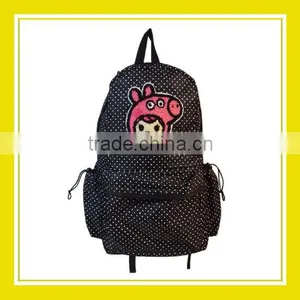 2016 New Arrival Products Bros Baby Rinne Custom Play Pig Head White Dotted Black Nylon Waterproof School Backpack thumbnail-1