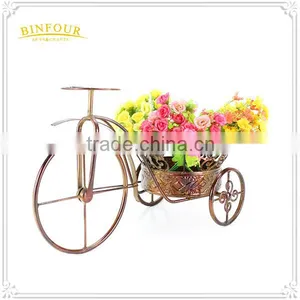 Gold Bike Flower Basket Plant Stand Metal Bike Planter thumbnail-1