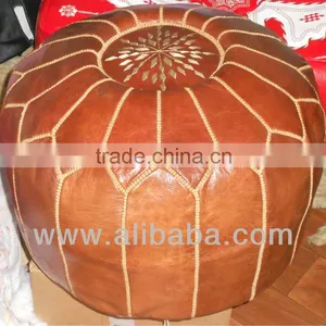 Dark Tan Moroccan Leather Pouf Handmade Pouffe thumbnail-1
