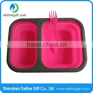 BPA Free 2 Compartment Eco Pink or Blue Folding Silicone Collapsible Food Container Quality Choice thumbnail-4