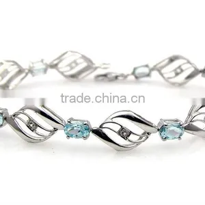 Gem Blue Topaz & .925 Sterling Silver Bracelet Necklace Earring Jewelry Wholesale thumbnail-1