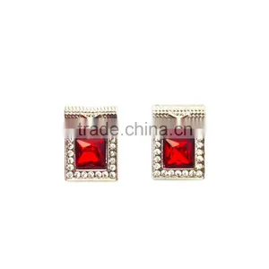 Large Red Crystal Surrounded by Clear Microset Crystals Necklace and Earring thumbnail-3