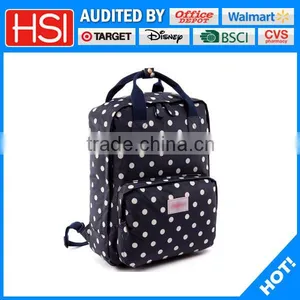 Black Fabric White Dots Printing Cute Canvas Backpack thumbnail-1