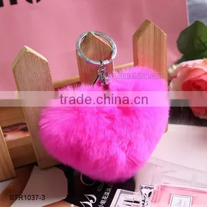 10cm Rabbit Fur Heart Shape Ball PomPom Cell Phone Car Fur Key Chain thumbnail-4