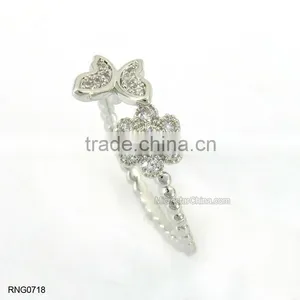 Simple Fashion Double Leaf Shape Diamond Copper Adjustable Ring For Women thumbnail-5