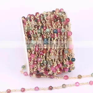 Colorful Round Stone Wire Wrapped Beaded Rosary Chain Natural Agate Stone Jewelry Chain for Handmade DIY Making thumbnail-2
