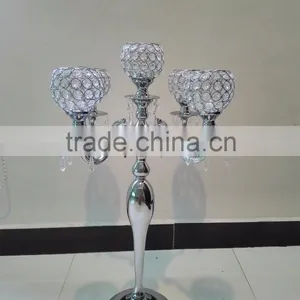 Wholesale 5 Arms Crystal Candleabra Sliver Wedding Candelabras Centerpieces With Chandelier thumbnail-2