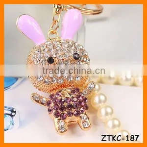 2014 Hot Selling Rhinestone Rabbit Animal Keychain , Bag Pendant ZTKC-187 thumbnail-1