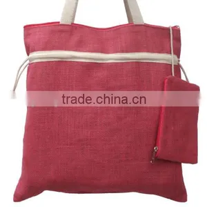 Drawstring Shopping Jute Bag With Strap Handle and Attached Coin Purse thumbnail-3