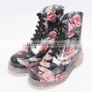 Romantic Half PVC Martin Rain Boots With Rose for Women thumbnail-2