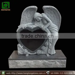 Black Granite Angel Heart Design Monument Headstone thumbnail-1
