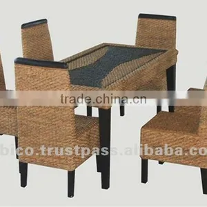 Wood Rattan Dinning Room Set thumbnail-1