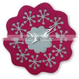 2017 Felt Flower Shape Clock Red Wall Hanging Made in China thumbnail-1