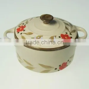 Stoneware Casserole With Hand Painted Flower Design thumbnail-1