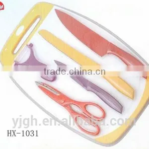 HX-1031 EASY CLEAN NON SLIP PLASTIC CUTTING BOAR WITH 6PCS KNIFE SET thumbnail-1