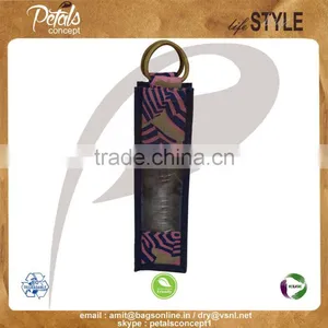 PP Laminated Jute One Bottle Wine Bag With Cane Handle & With Front Window thumbnail-1