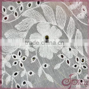White Transparent Floral Embroidery Design Cotton Lace Fabric for Dress/ Tops/ Cardigan thumbnail-4