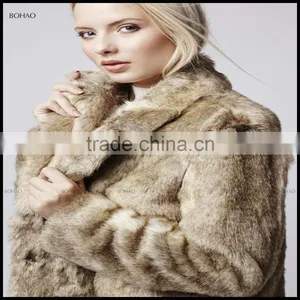Brown Mid Length Faux Fur Coat With Oversized Collar Heavy Parka Jacket For Women thumbnail-1