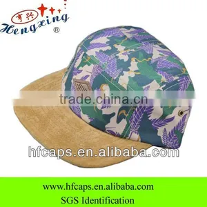 2013 Spring Fashion Blank Floral Suede Bill 5 Panel Custom Camp Cap and Hat thumbnail-1