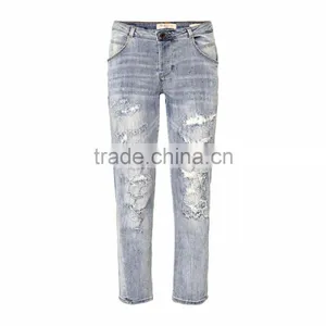 Plain Washed Damaged Pencil Fit Woman Jeans thumbnail-3