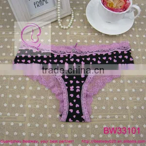 Sex Images Fashion Cheeky Panty Printed Sweet Heart With Lace & Heart Rhinestone thumbnail-1