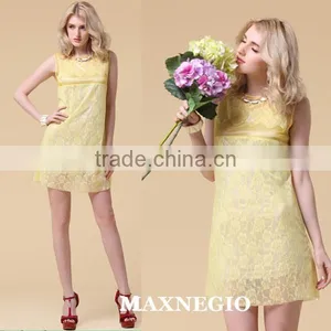 Retail Selling Beautiful Dress Lace Cocktail Yellow Dresses thumbnail-1