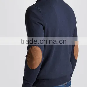 High Quality Wholesale Knit Wear Men's Button High-neck Sweater With Suedette Elbow Patches (BKNM16) thumbnail-2
