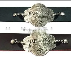 Fashion Words Leather Cord Bracelets,custom Letters Engraved Bracelet,leather Charm Bracelets thumbnail-5