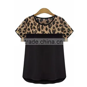 Classic Black and White Summer Women Chiffon Leopard Stitching Clothing Plus Size,chiffon Fabric,t Shirt Women Wear thumbnail-2