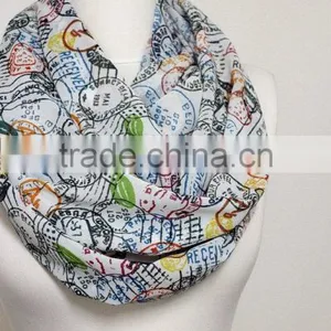 Stamps Pattern Chiffon Infinity Scarf, Circle Scarf, Long Scarf, Mother's Day Gift Ideas For Her, Spring - Summer - Fall - Winte thumbnail-5