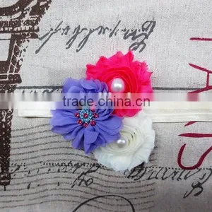 Fashionable Chiffon Shabby Flower Headbands With Pearl Beaded thumbnail-3