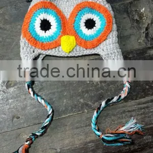 Brown/orange Girls Crochet Owl Hat, Crochet Baby Hat, Toddler Knit Hat, Animal Hat thumbnail-1