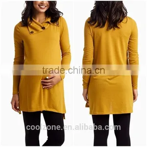 New Trendy Women Blouse Yellow Button Knit Women Tunic for Maternity 2016 thumbnail-1