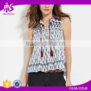 2016 Guangzhou Shandao Oem Service Summer New Design Casual Sleeveless Printing Women Rayon Tops thumbnail-1