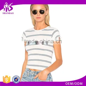 2018 Guangzhou Shandao Factory New Design Summer Casual 160g 100% Cotton Short Sleeve O-Neck Wholesale Striped T-Shirt thumbnail-1