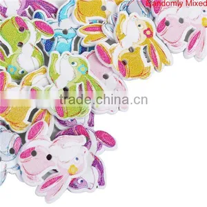 Wood Sewing Buttons Scrapbooking 2 Holes Rabbit Animal At Random Flower Pattern thumbnail-1
