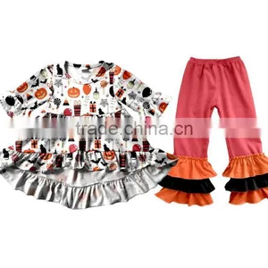 New Wholesale Girls Boutique Outfits 2017 Kids Halloween Clothing Design Pumpkin Appliqued Baby Clothing China thumbnail-2
