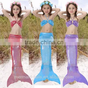 3pcs Girl Kids Mermaid Tail Swimmable Mermaid Swimsuit Girls Bikini Set Bathing Suit Swimwear 3-12 Years Old thumbnail-1