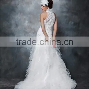 Wedding Gowns 2017 Bridal Dress Round Neck Chiffon Sleeveless Elegant Prom Wedding Gowns Mermaid Lace Wedding Dress AS292 thumbnail-3