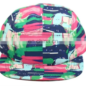 Multi Color 80s Style 5 Panel Flat Bill Strap Back Hat thumbnail-1