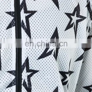 Star Mesh Long Sleeves Zip Up Women's Bomber Jacket thumbnail-6