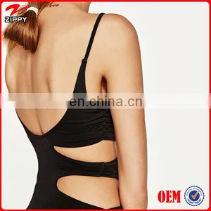 2017 New Style Black Cut Side Women V Neck Swimsuit One Piece Swimsuit thumbnail-2