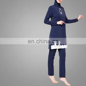 Modest Muslim Women Full Cover Swimwear Navy Embroidered Swimsuit thumbnail-3