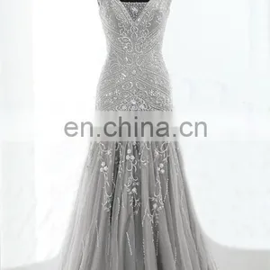 Vintage V-Neck Mermaid Evening Dresses Formal Long Mother of The Bride Dress Prom Gown Vestidos thumbnail-4
